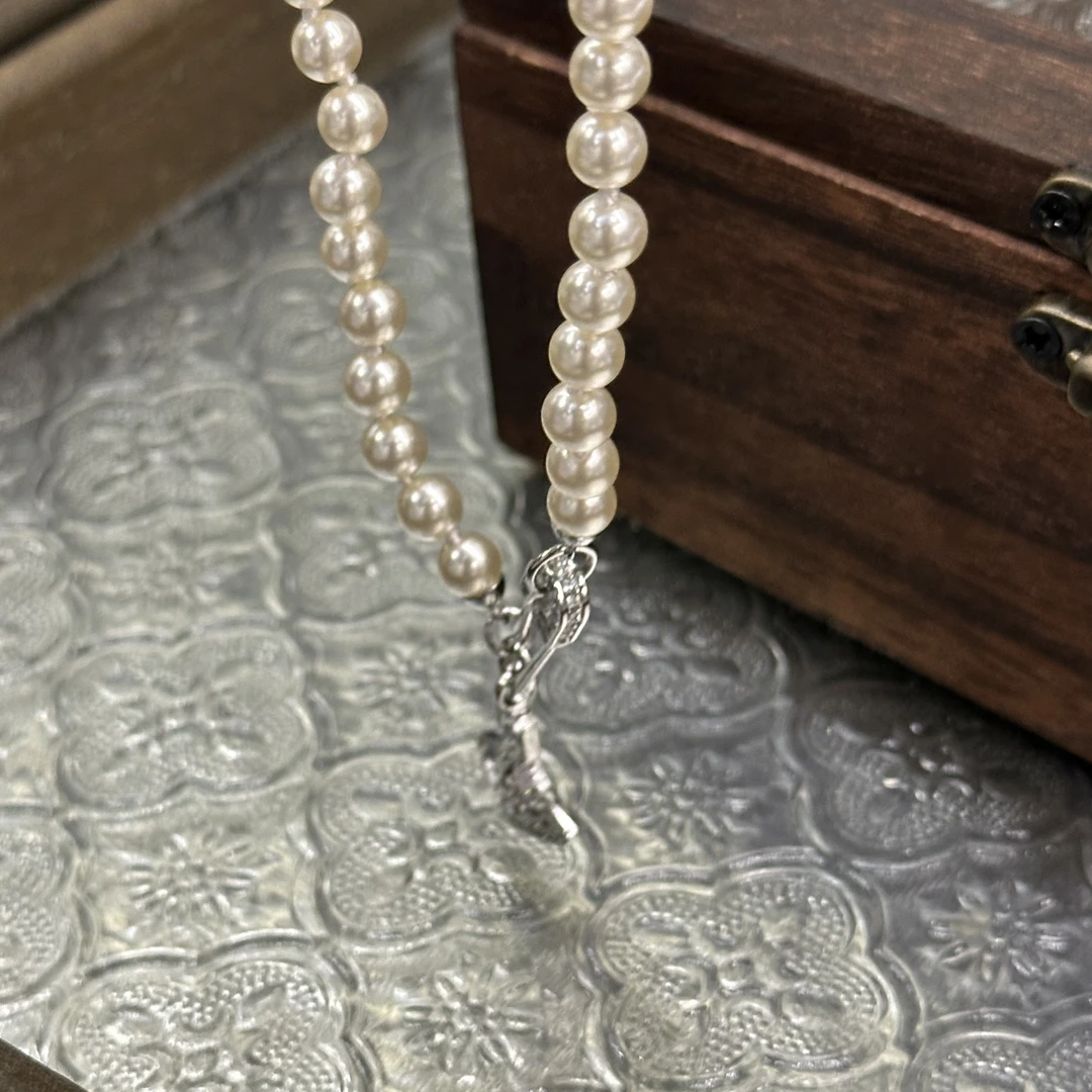 铜合金项链 别针土星珠珠项链-66382