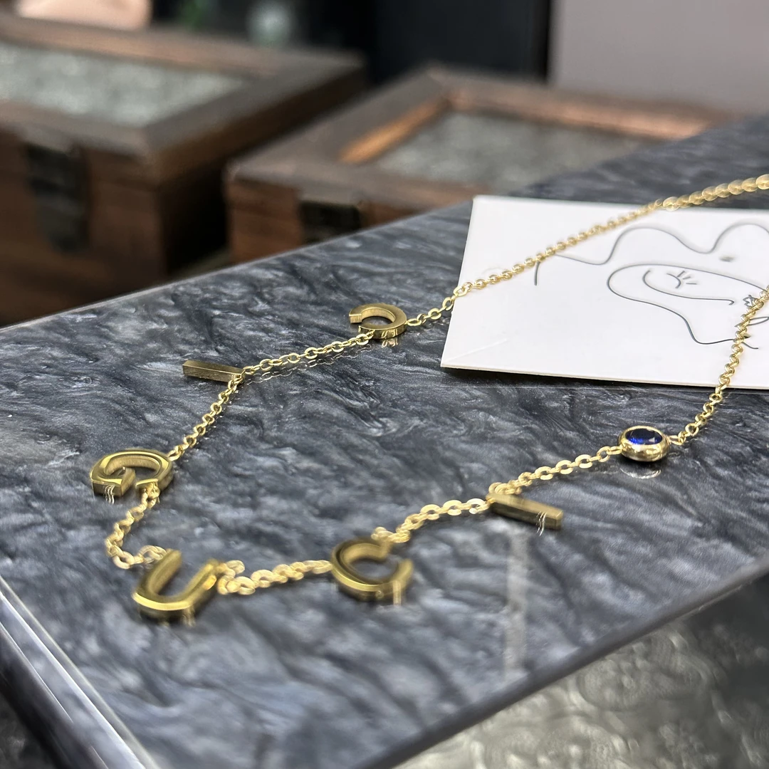 钛钢项链 精致简约字母项链-3681