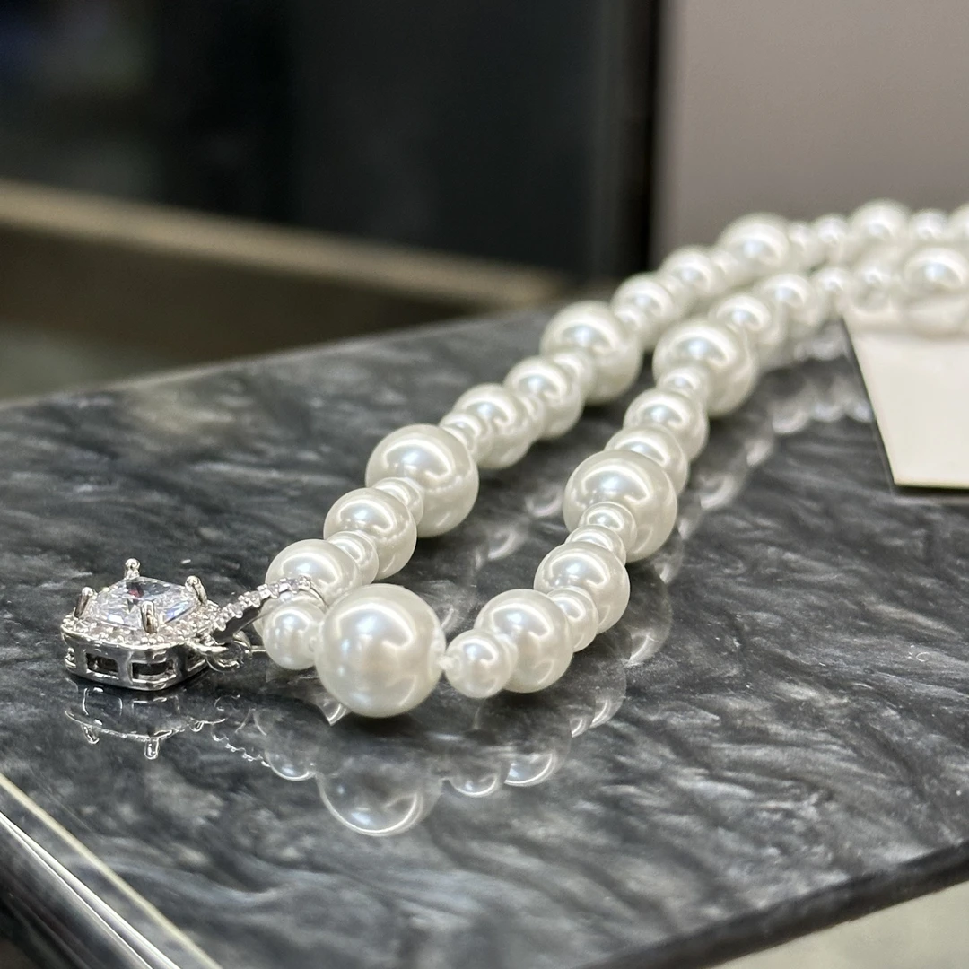 铜合金项链 白色珠珠气质方糖项链-3531