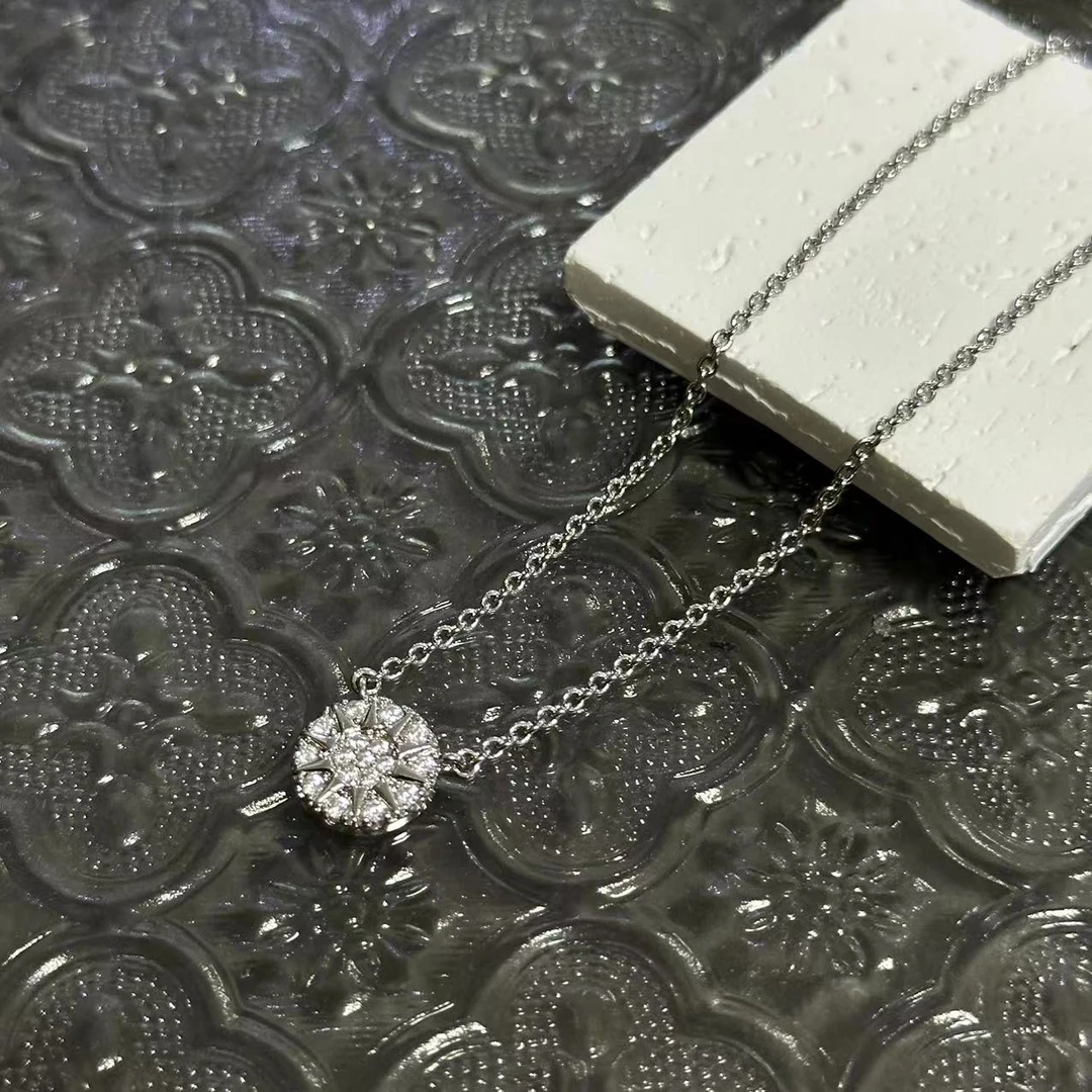 铜合金项链 银色简约太阳花项链-66410