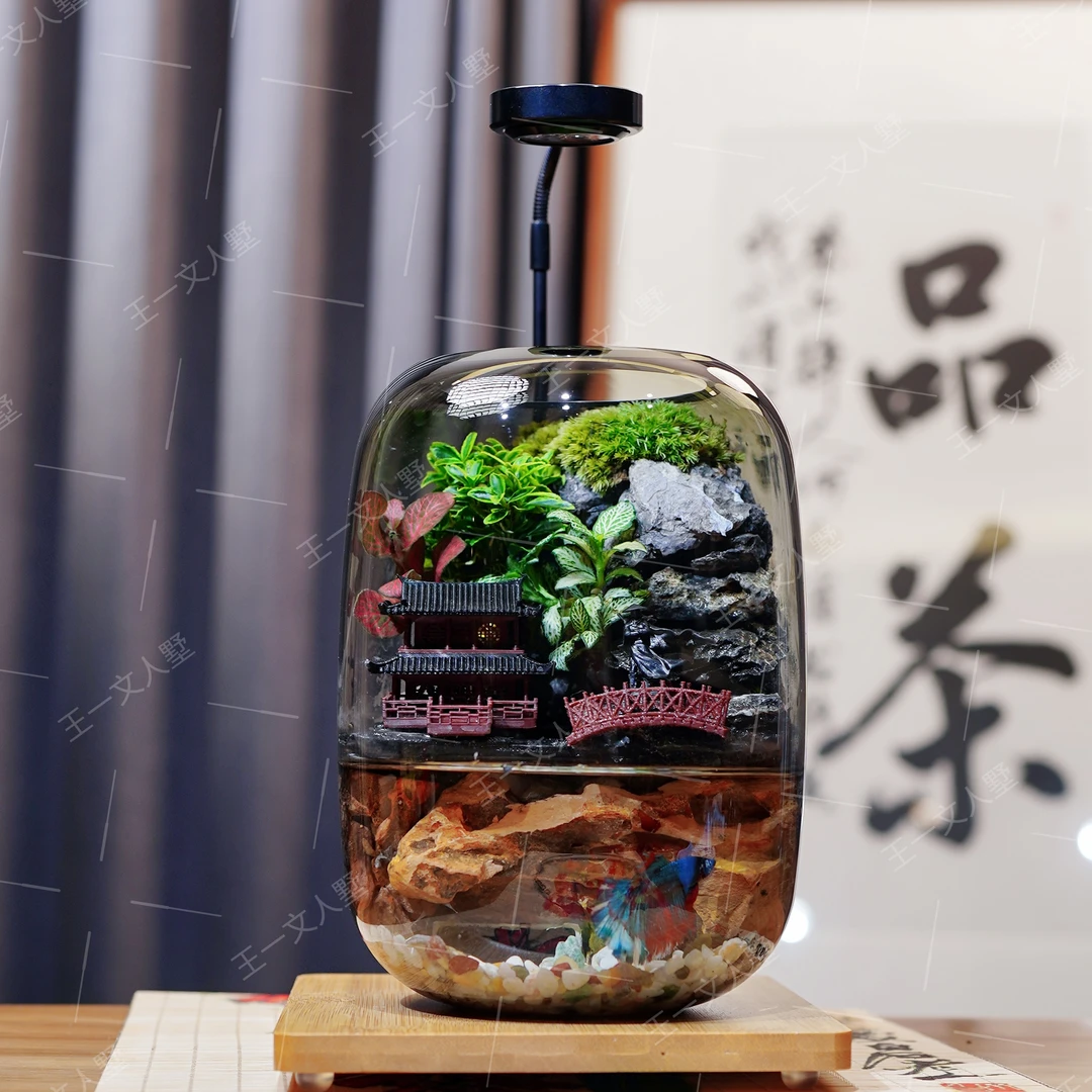 凤凰古城E级流水摆件纯手工艺术苔藓观赏微景观