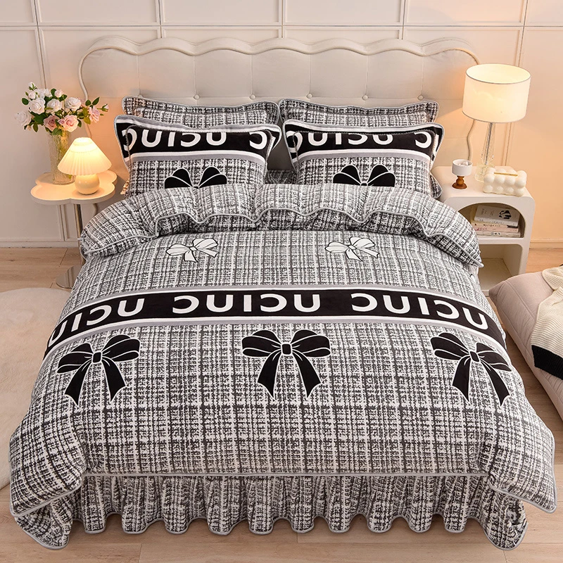 加厚保暖牛奶绒四件套双面绒罩床加绒单人印花加厚绒被水晶绒