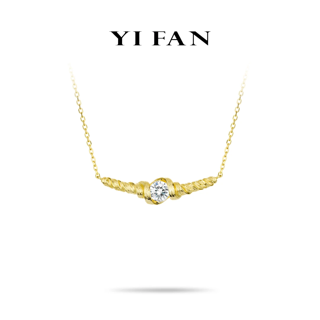 坠链均925银合成锆石 20167-金色拉丝扭结单钻百搭项链