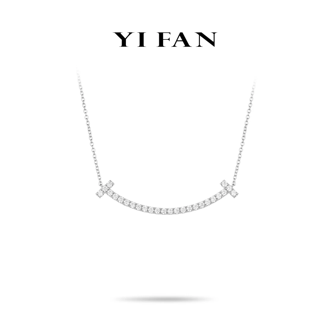 坠链均925银合成锆石 20177-白色满钻微笑豪镶百搭项链