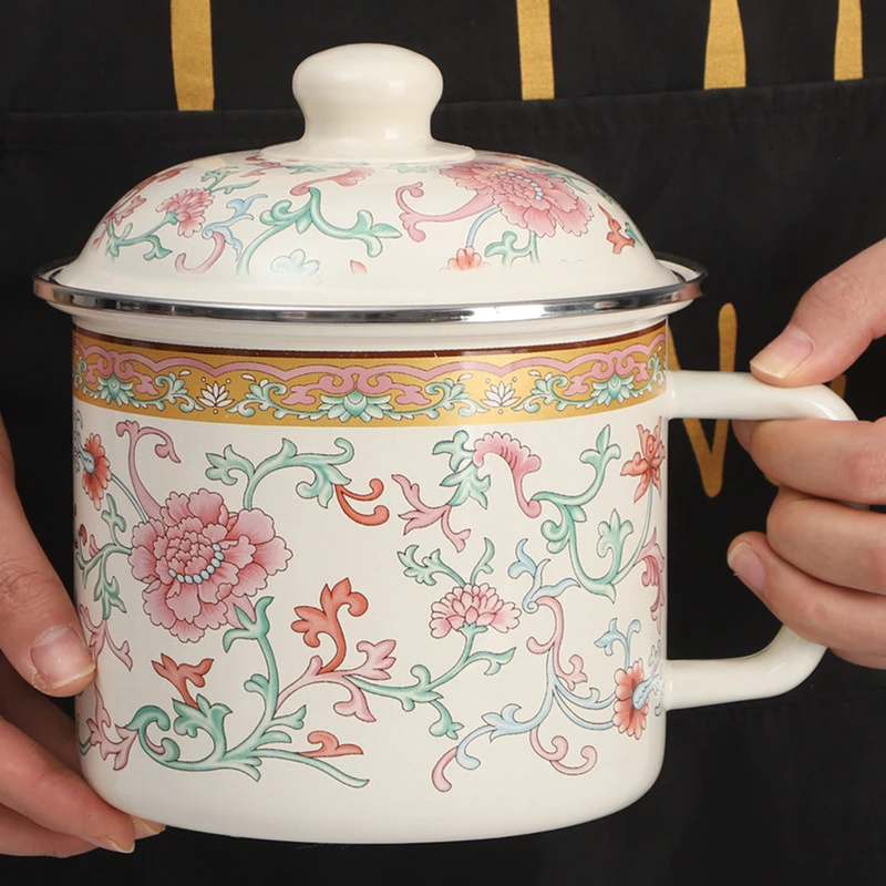 OULJ欧丽家珐琅搪瓷新疆民族搪瓷杯子铁瓷茶缸子马奶杯电磁炉燃气