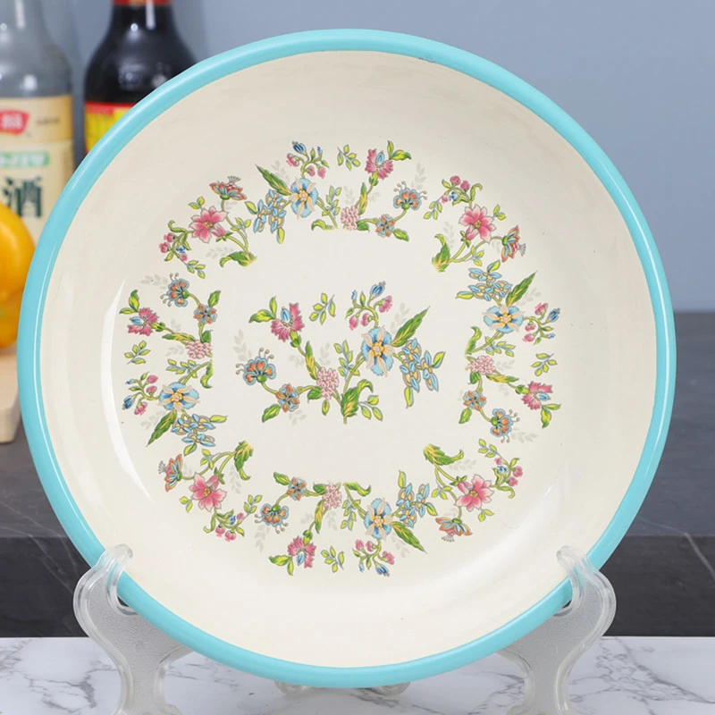 欧丽家珐琅搪瓷盘加深搪瓷盘子圆形盘方形盘烤盘老式复古菜盘