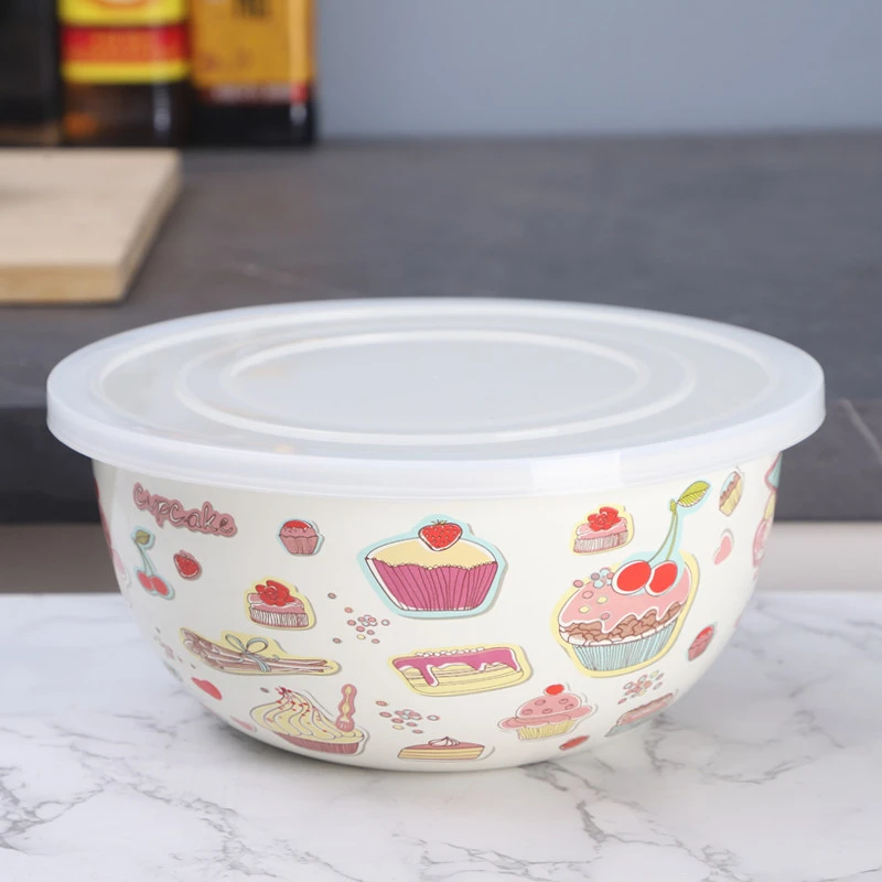 欧丽家搪瓷加高加厚珐琅搪瓷保鲜碗碗带盖珐琅搪瓷冷藏密封碗保