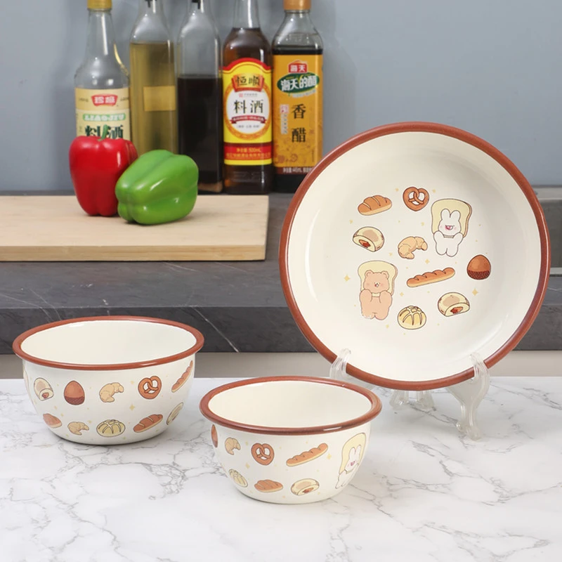 欧丽家珐琅搪瓷卡通可爱萌趣搪瓷碗老式搪瓷碗搪瓷面碗搪瓷汤碗