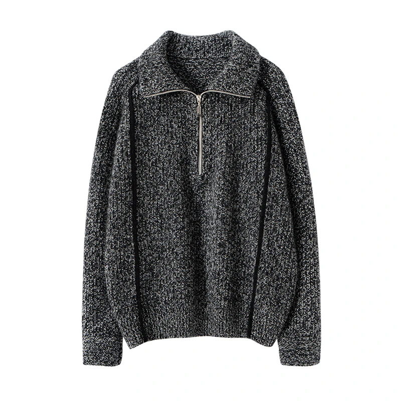 5针3股花纱元宝针半开拉链高领羊绒衫【WSY931】