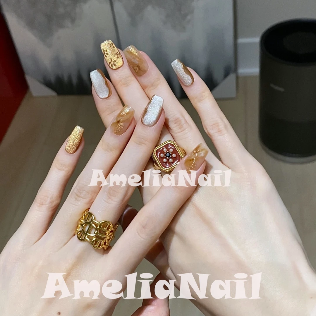 【浅奶茶】AmeliaNail穿戴甲·手工晕染猫眼美甲753温柔百搭成品甲片