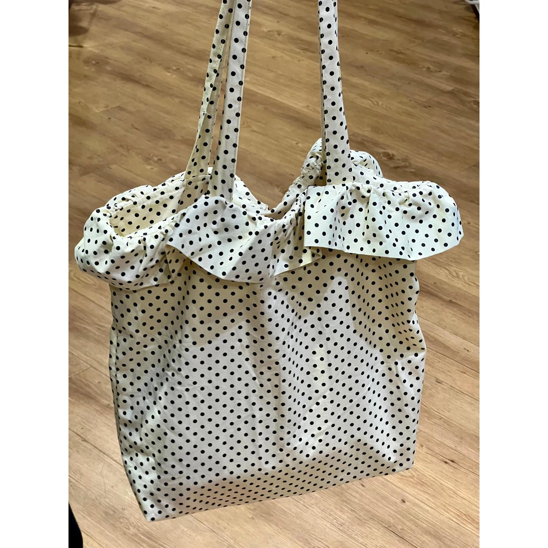 韩系ins新款褶皱花边经典百搭大容量波点帆布包女单肩腋下托特包