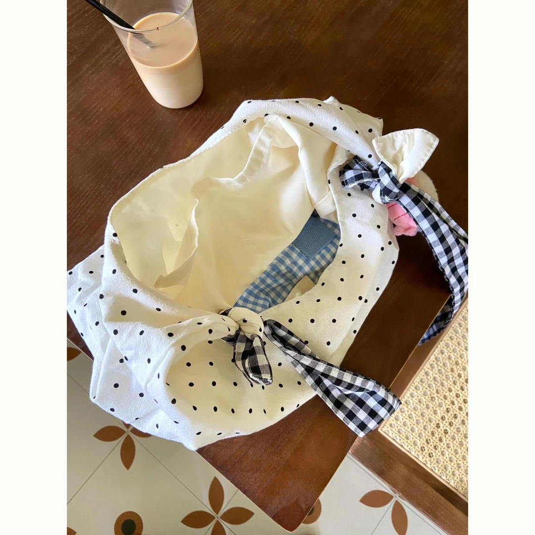 简约大容量波点帆布斜挎包小众日常通勤腋下单肩托特包女2025新款