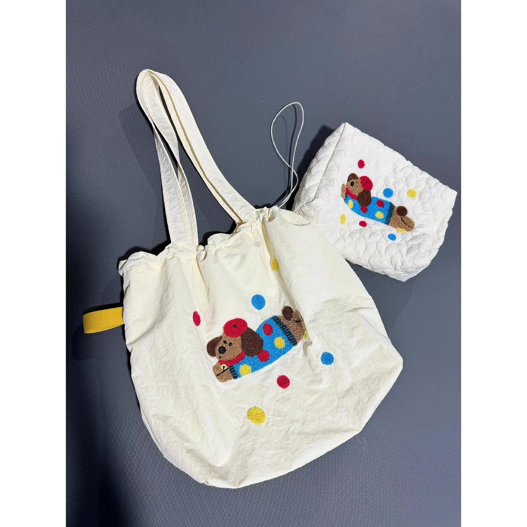 可爱动漫小狗百搭文艺单肩帆布包袋女慵懒风大容量通勤腋下托特包