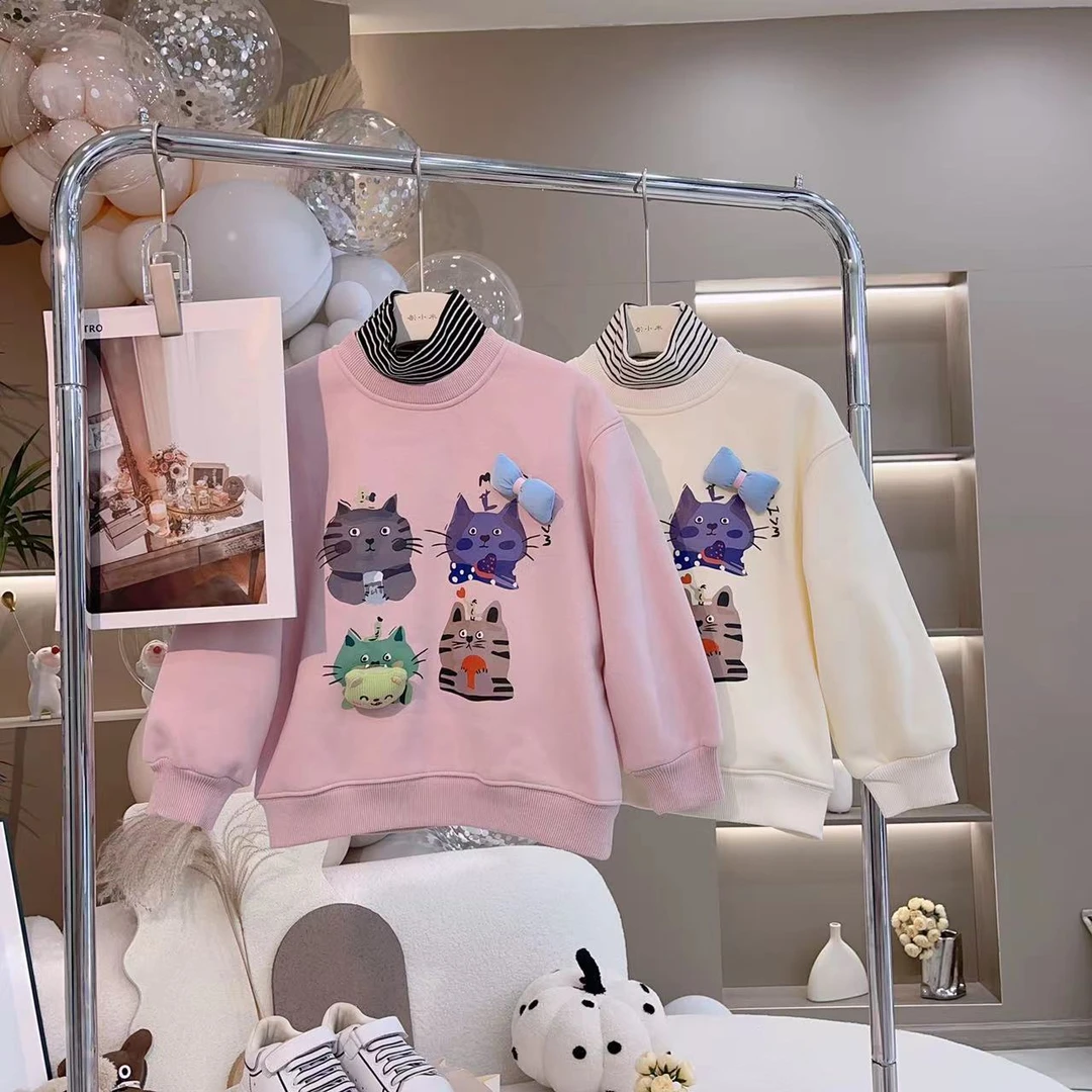 2023冬季新款加绒加厚多巴胺配色小众假两件加绒卫衣