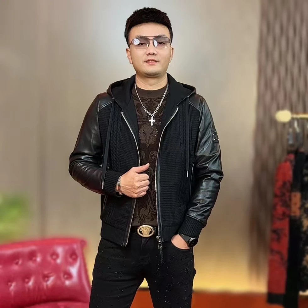 【大奔哥】秋冬新款男士连帽夹克时尚休闲百搭粗针织拼接潮流外套