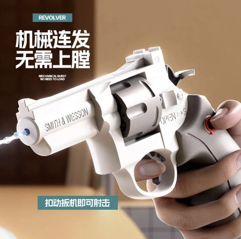 夏季左轮水枪连发玩具自动上膛戏水手动按压连发水枪打水仗玩具