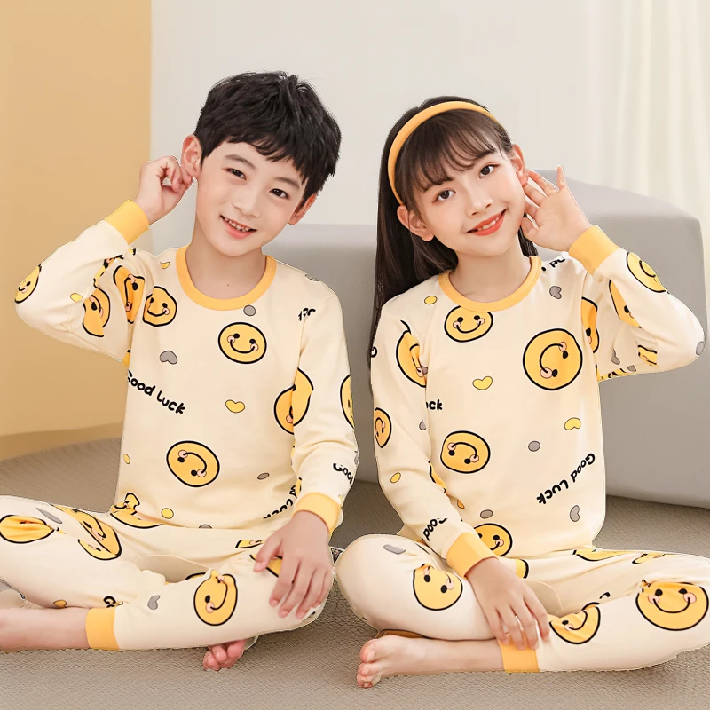 【反季】100%棉儿童秋衣套装男孩纯棉秋衣秋裤女孩圆领女童男童小童