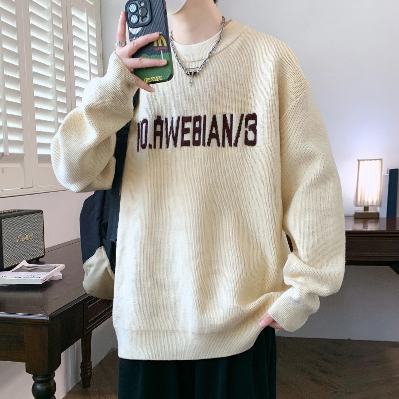 毛衣男士韩版宽松拼色圆领针织衫秋冬季休闲百搭打底衫上衣服爆款