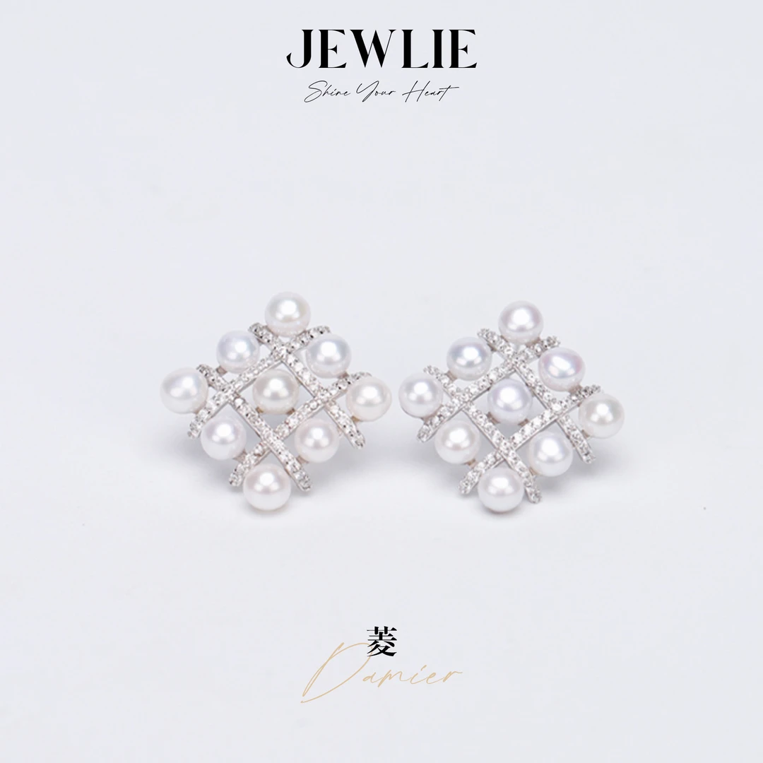 【JEWLIE·菱】4-5mm 天然淡水珍珠 时尚简约S925银方块耳钉气质轻奢