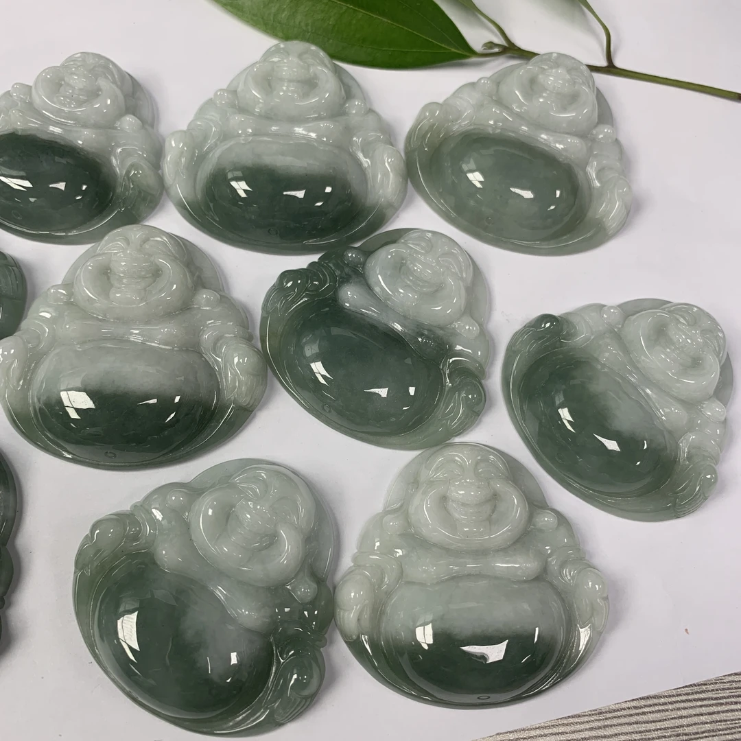 缅甸天然A货翡翠半山半水俏色巧雕大肚佛公玉坠玉佛-多样性发其一