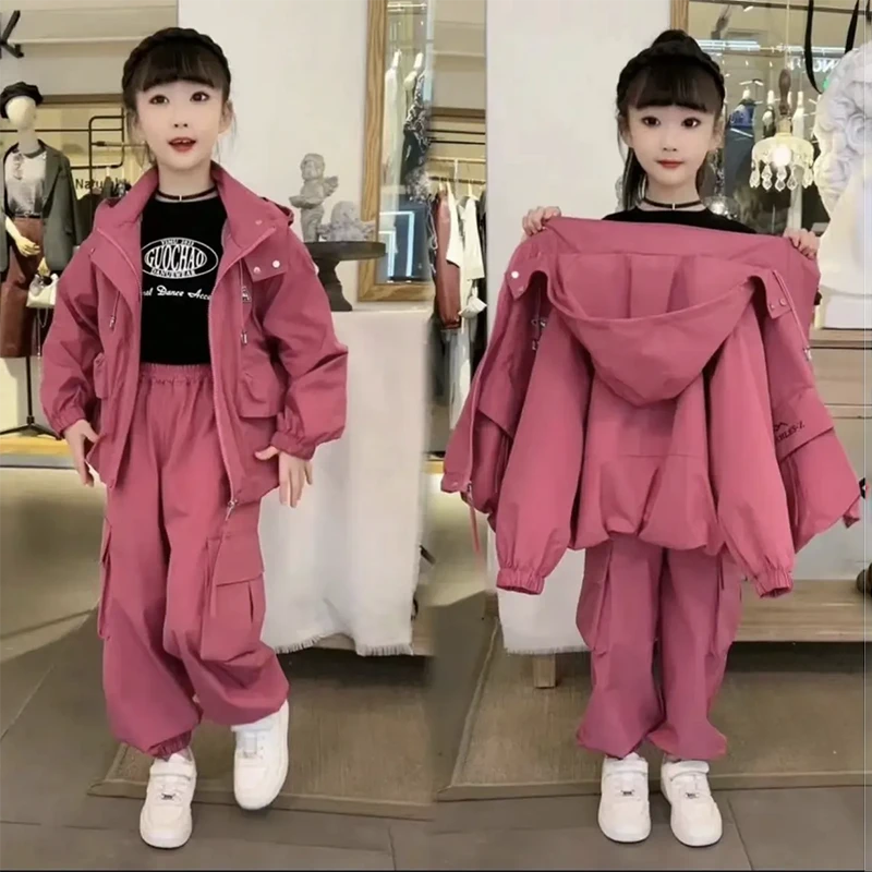 （送包包）女童网红工装套装儿童嘻哈街舞休闲运动服俩件套潮流洋气