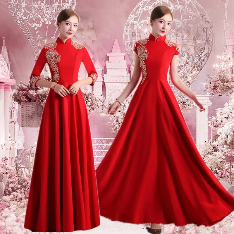 新款亮片高端礼服旗袍礼仪迎宾学生颁奖开业典礼合唱团体长裙礼服