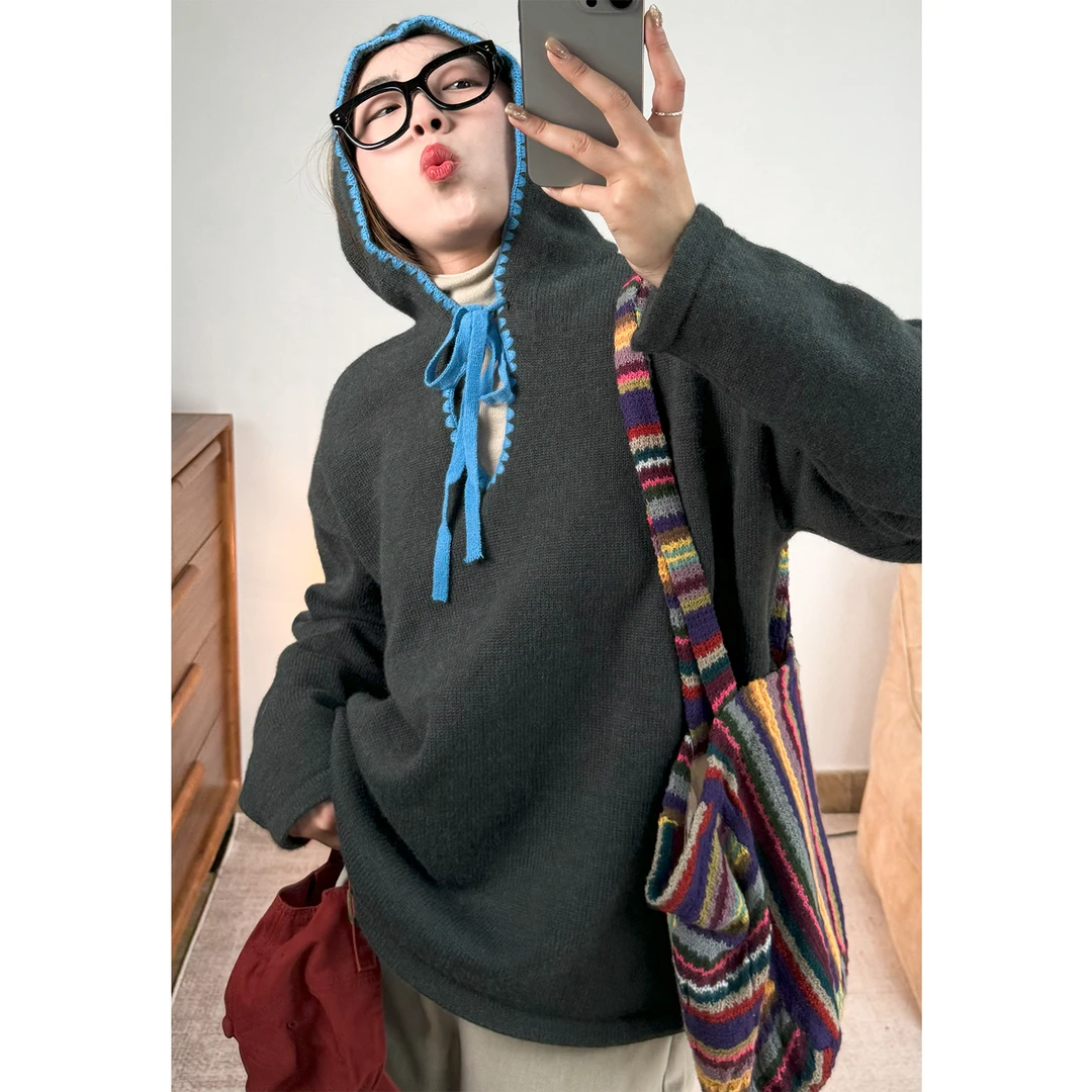 ZhaoSanJin【11.16】2024年冬季新款连帽抽绳V领毛衣 SJM4201