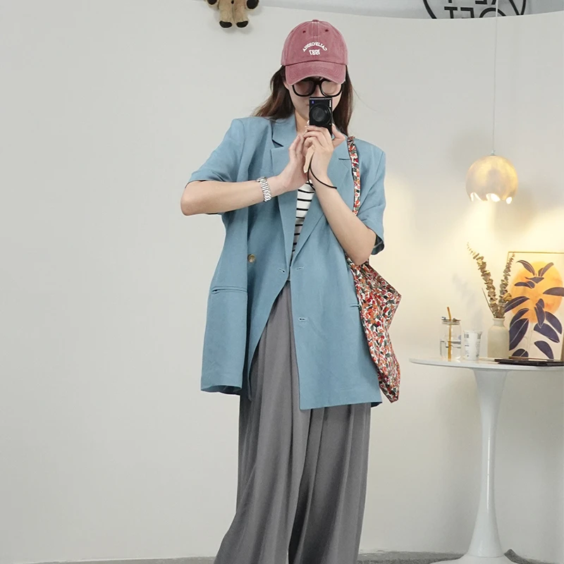 ZhaoSanJin2023年夏季新款亚麻宽松西装短袖外套 FPW188
