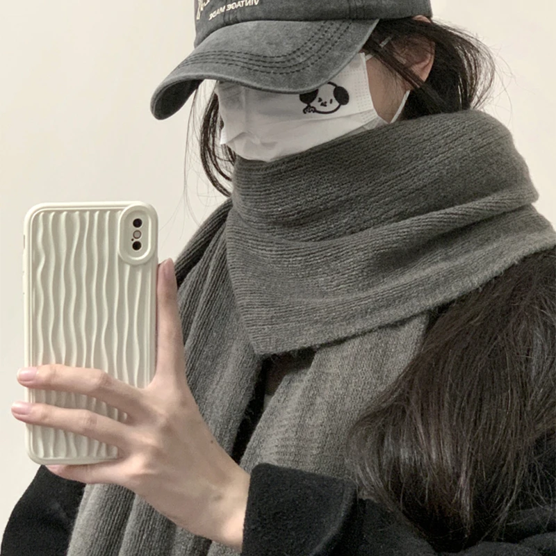 毛线围巾女男冬季韩版百搭保暖秋冬日系学生灰色时尚针织情侣纯色