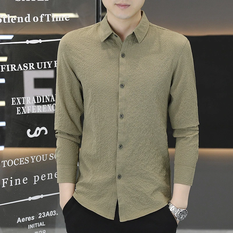 新款长袖抗皱衬衫男