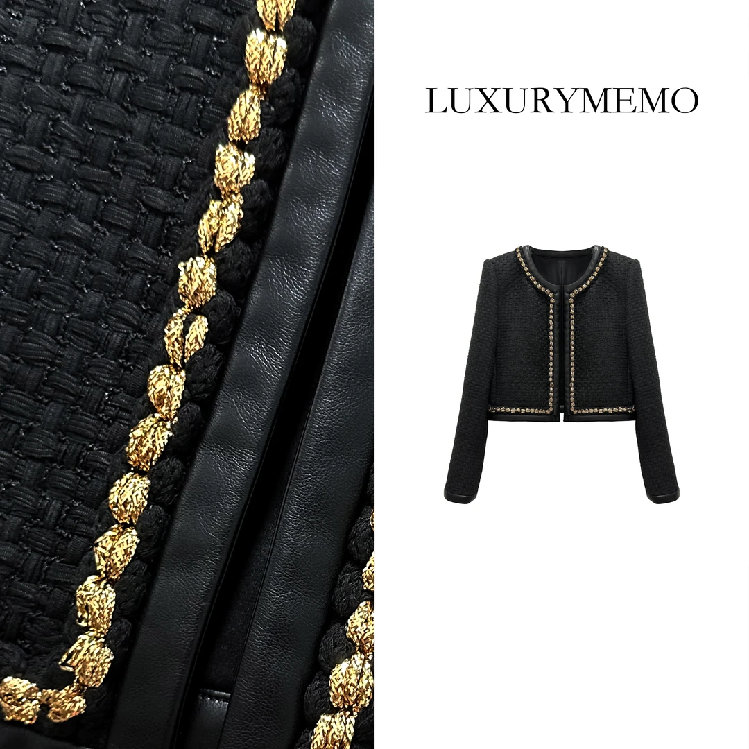 LUXURYMEMO【刘熊熊】秋季新款气质时尚金色钉珠开衫建模裤外套