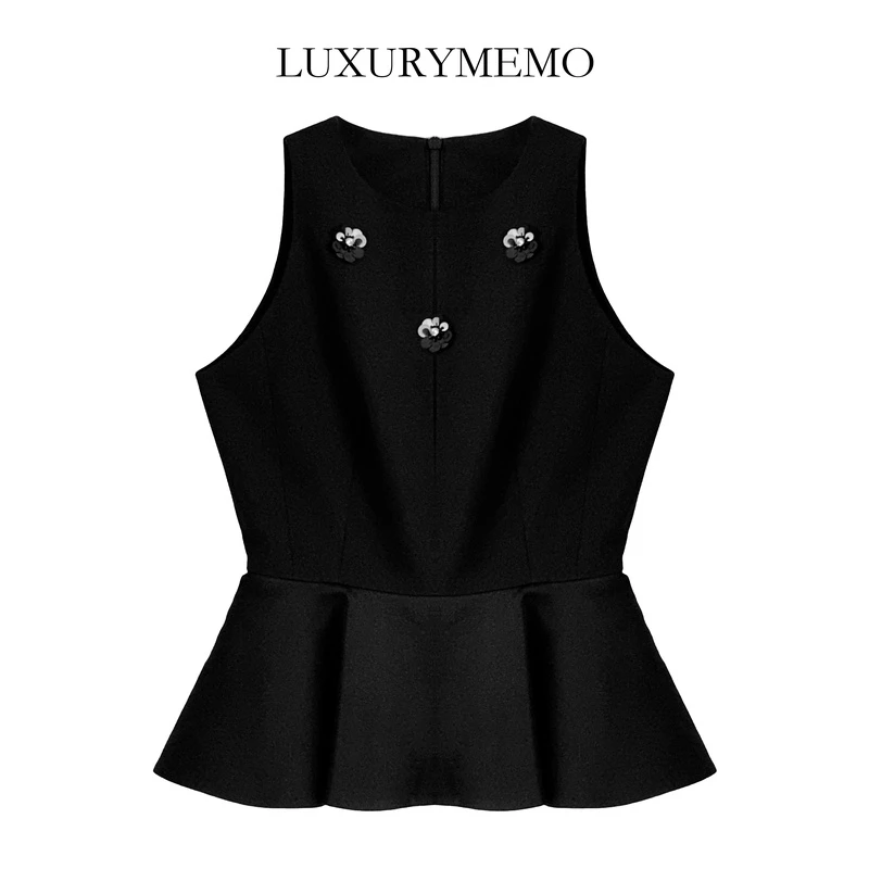 LUXURYMEMO【刘熊熊】时尚百搭黑色无袖马甲