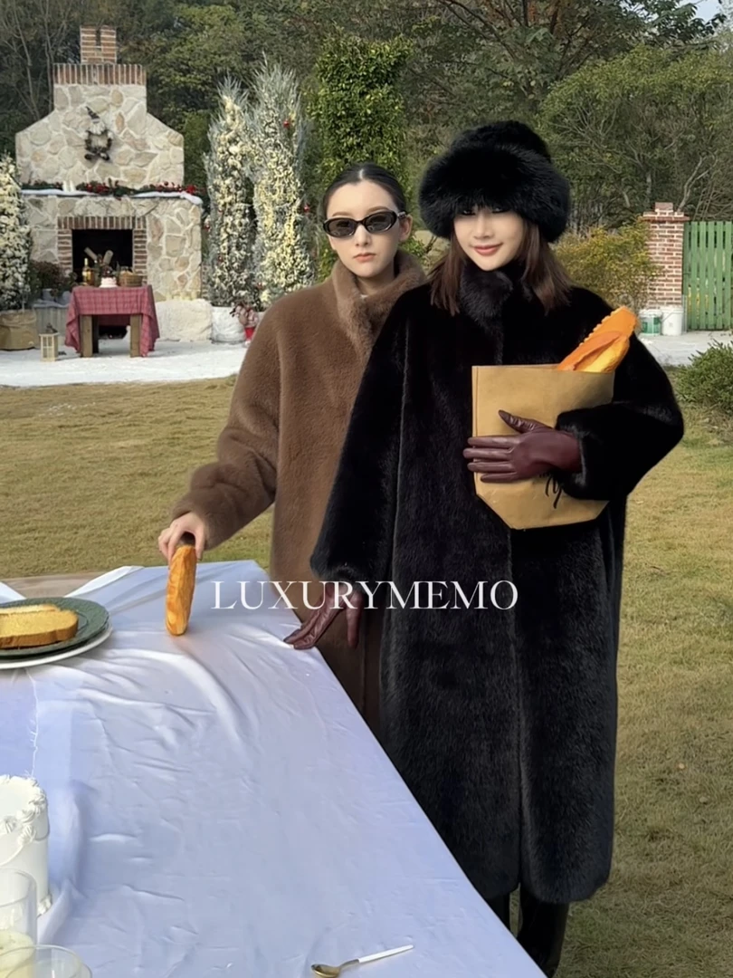 【刘熊熊】黑色小众气质时尚百搭宽松设计感长款麂皮绒大衣