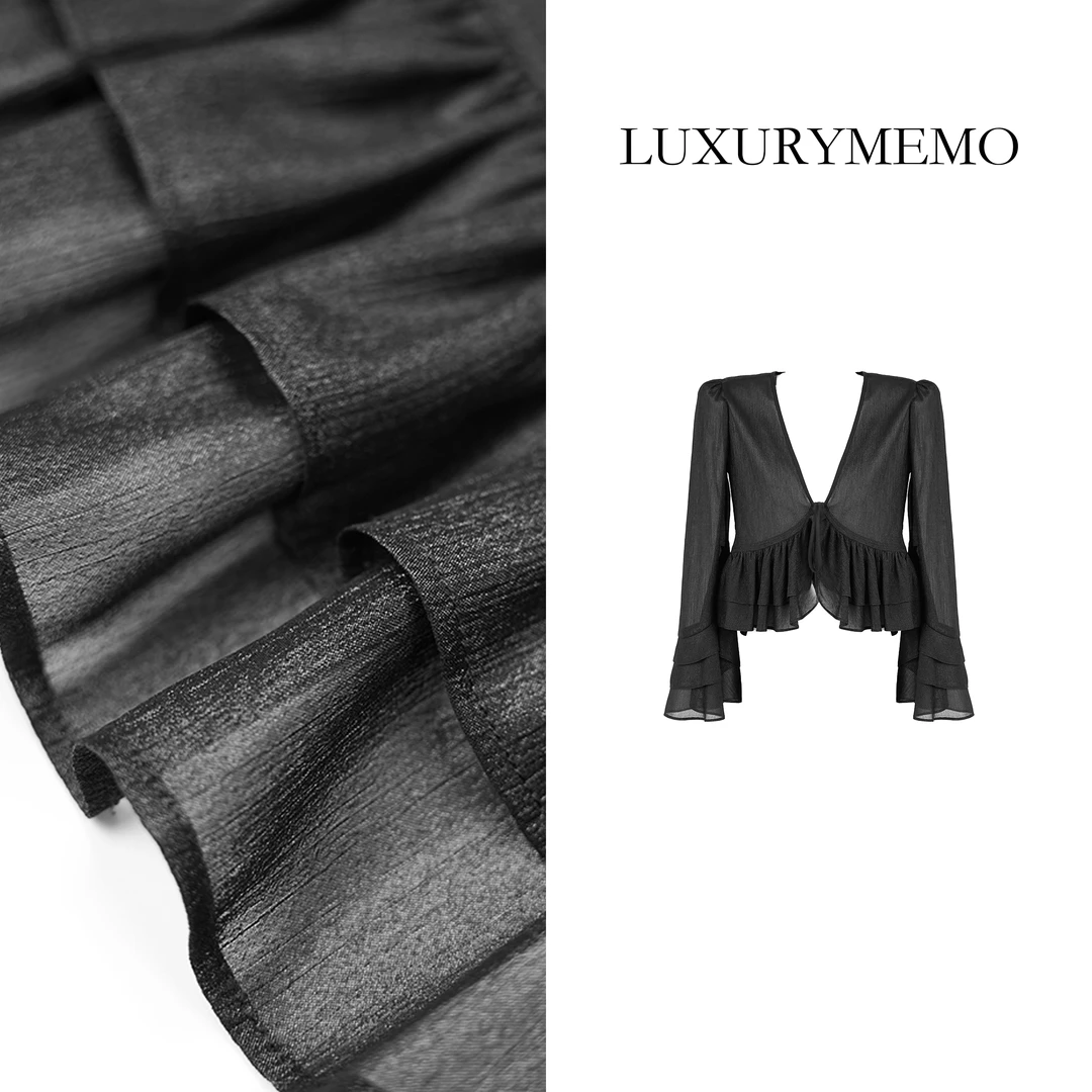 【周惠敏】V领薄纱小披肩外套防晒衣荷叶袖显瘦气质时尚开衫女夏季