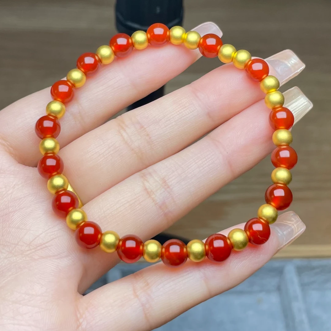 玉麓 足金5mm古法转运珠20颗1.8g红MN手串