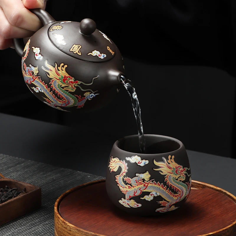 遇热变色主人杯家用龙凤呈祥情侣对杯仿古轻奢豪华品茗杯陶瓷茶具