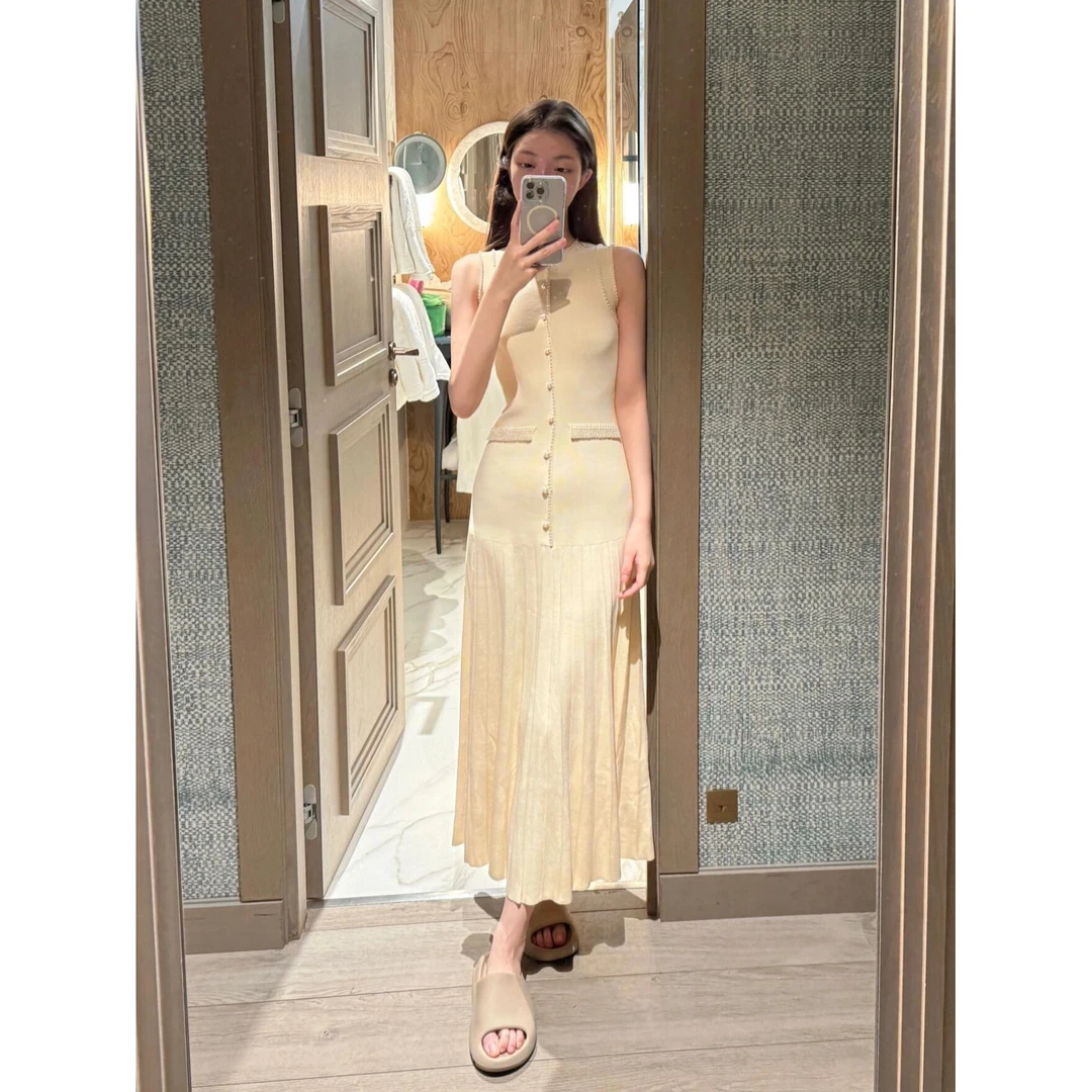 法式重工钉珠背心针织连衣裙女春夏新款气质高端精致小香风长裙子