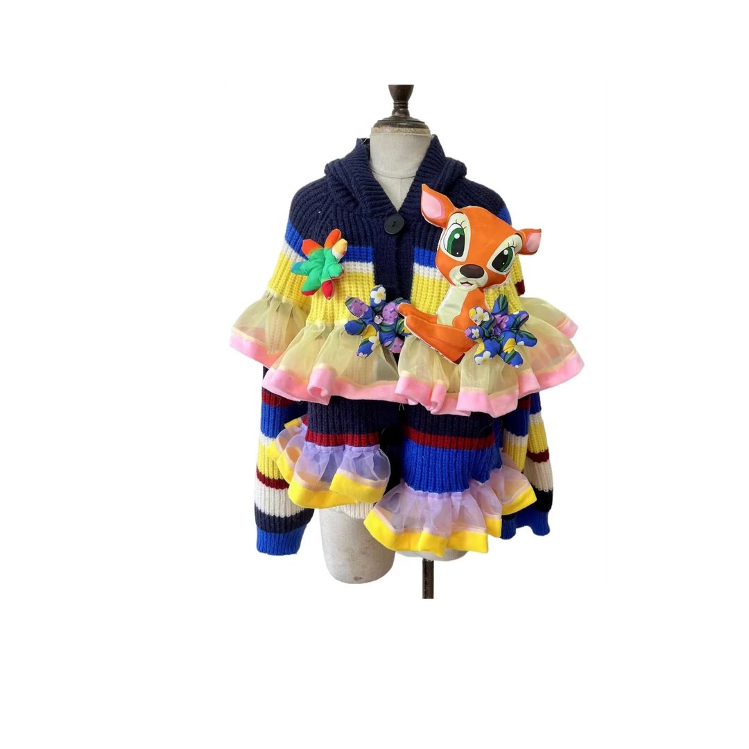 ATT潮牌女装2024冬欧洲站度假风拼接甜美花卉轻奢重工针织开衫