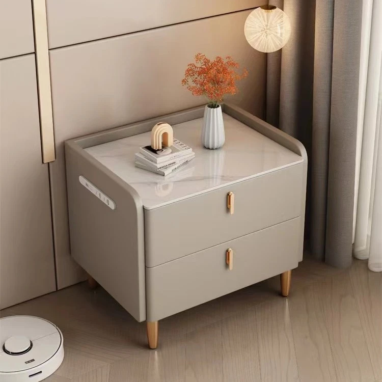 实木床头柜双插排现代卧室储物柜简约家用床边储物收纳柜子