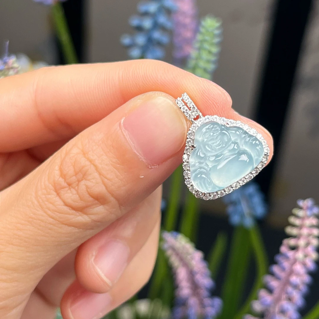 【古古珠宝】高冰翡翠新中式招财佛公吊坠S925银-有深浅-YX277