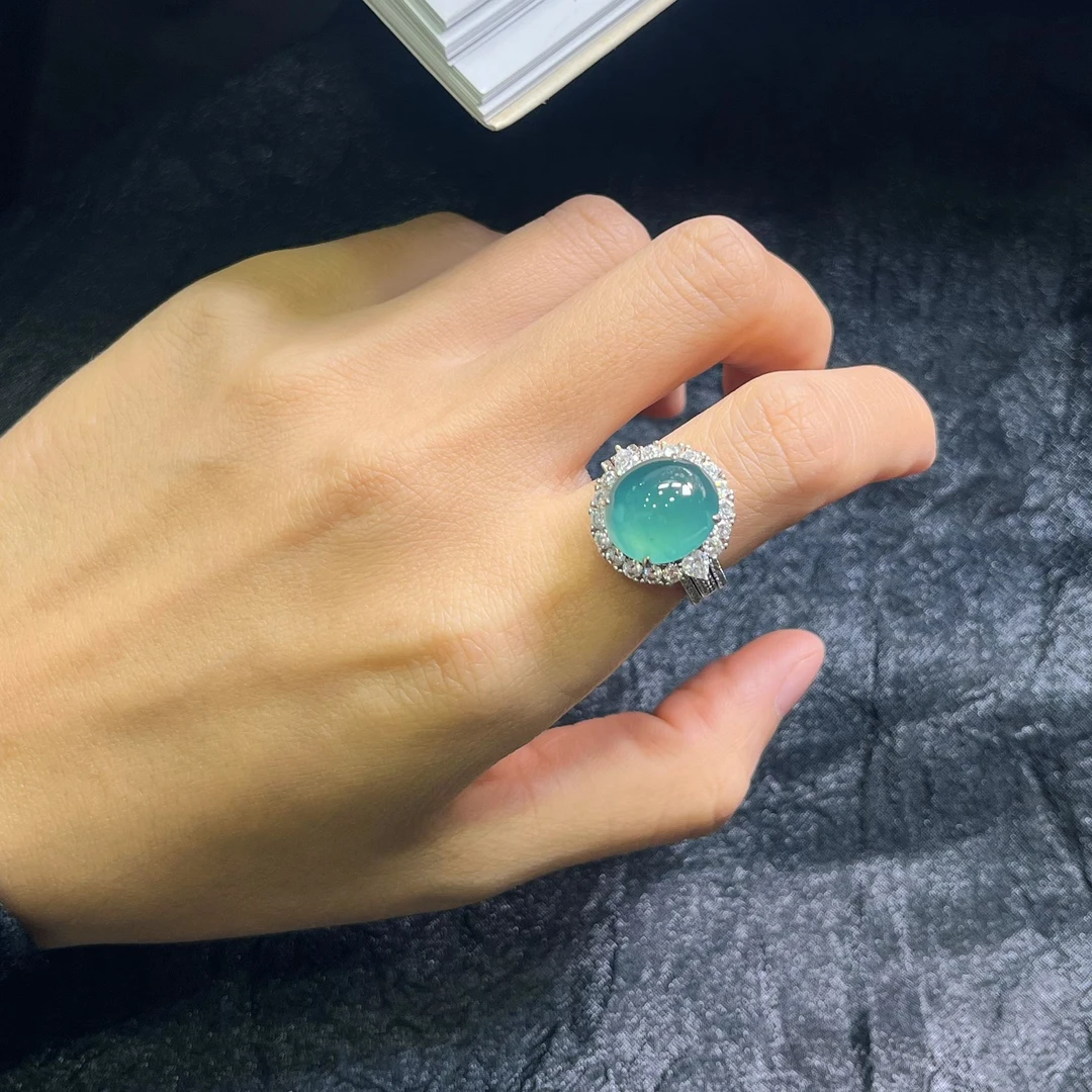 【古古珠宝】”古美女自留高奢宝石绿“大蛋面两用款戒指-YX232