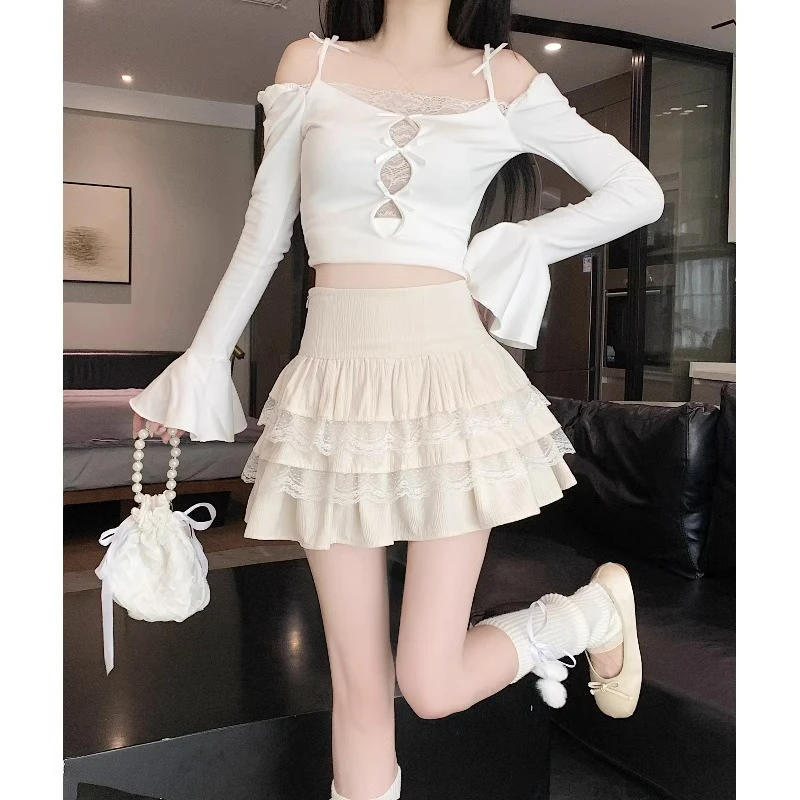法式蕾丝拼接蛋糕半身裙女春秋款甜辣妹a字裙高腰显瘦蓬蓬短裙子
