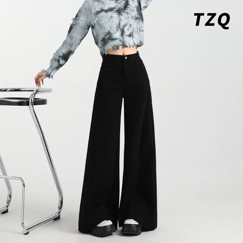 黑色宽松阔腿牛仔裤女秋季2025新款美式复古百搭拖地裤TZQ121039