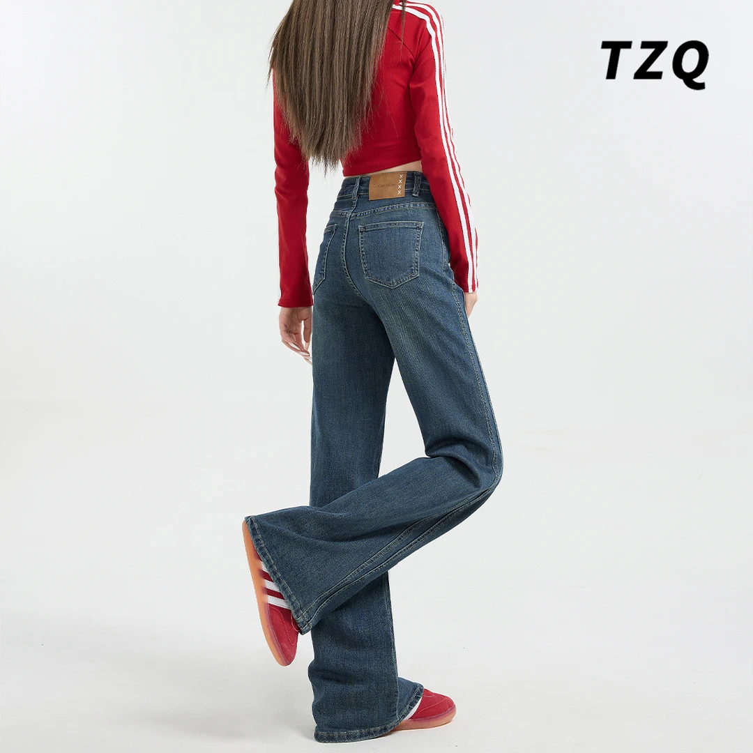 美式复古阔腿百搭牛仔裤女2025秋季新款高腰时尚显瘦裤TZQ110233