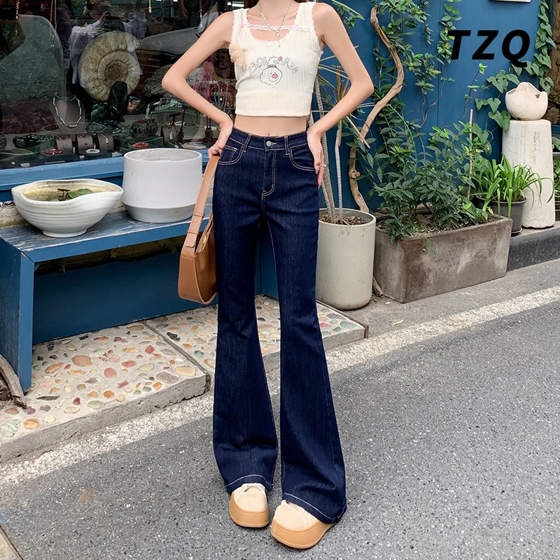 时尚显瘦高腰喇叭牛仔裤女2025秋季新款修身微喇裤子厚款TZQ81361