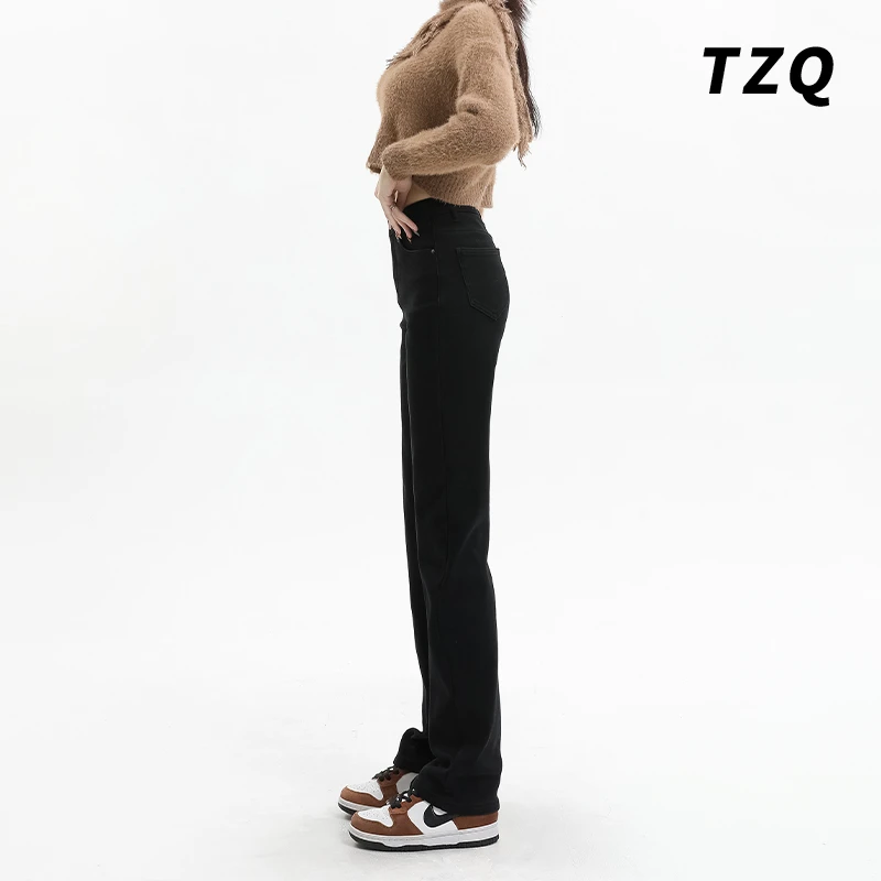 百搭高腰窄版牛仔裤女夏季新款黑色显瘦烟管拖地裤子TZQ102452
