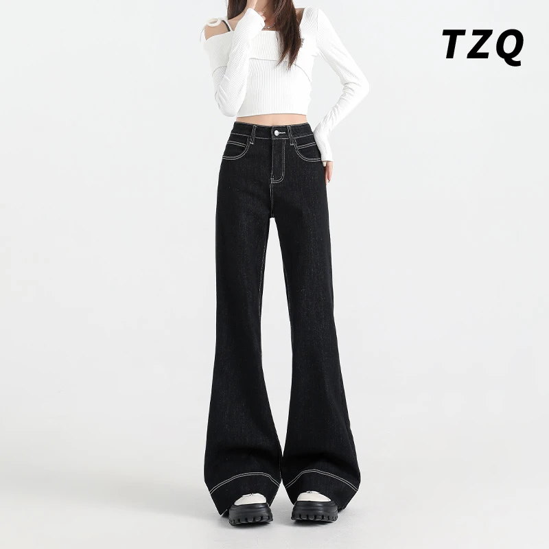 丹宁黑微喇牛仔裤2025夏季女装百搭弹力修身马蹄喇叭裤 TZQ101717