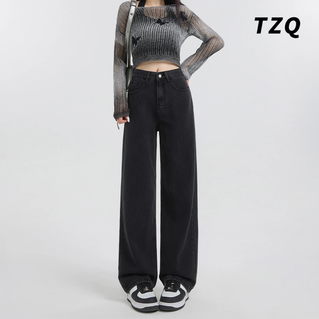 美式宽松阔腿牛仔裤女高腰垂感秋季新款百搭直筒拖地裤TZQ120646