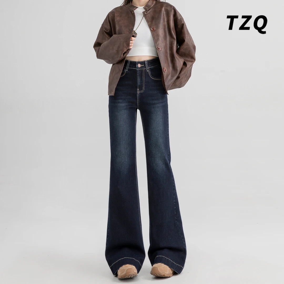 蓝灰阔腿牛仔裤女加绒秋冬2025设计慵懒风拖地显瘦裤子TZQ120415