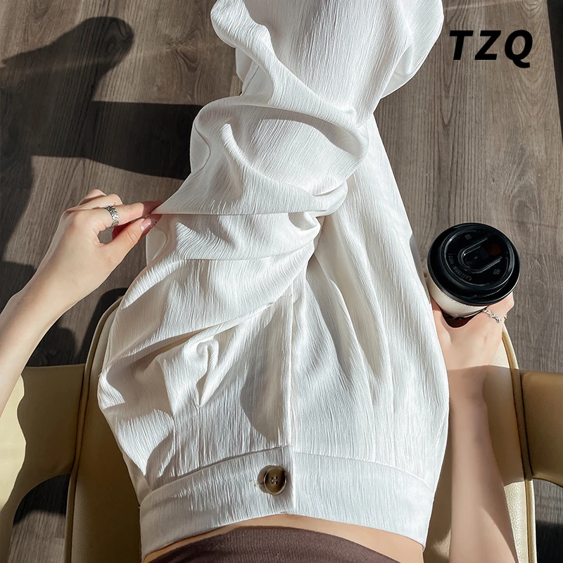 肌理感冰丝凉凉西装裤女2025秋季新款高腰白色阔腿裤垂感直筒裤子